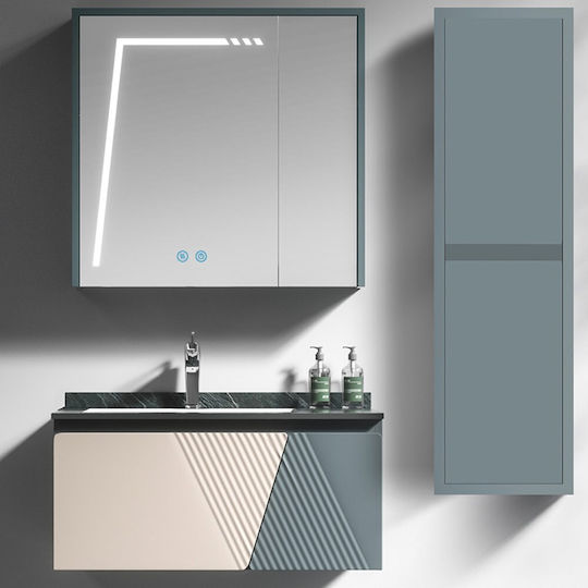 Martin Blat cu Lavoar & Oglindă cu lumină L80xW68.8xH140cm Beige/petrol