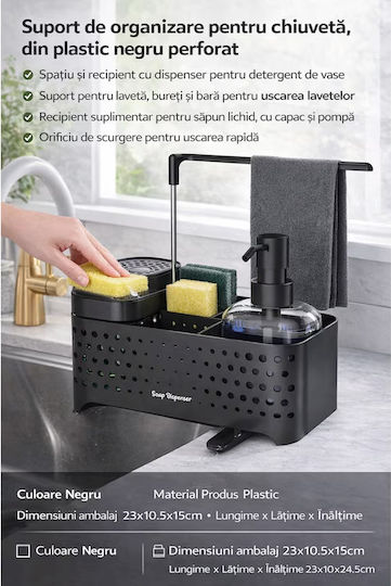 Bază De Organizare Pentru Chiuveta De Bucătărie Din Plastic Negru 23x10x24.5cm