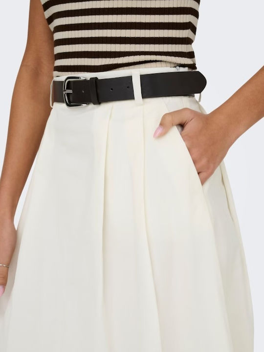 Pleated High Waist Maxi Skirt Ecru