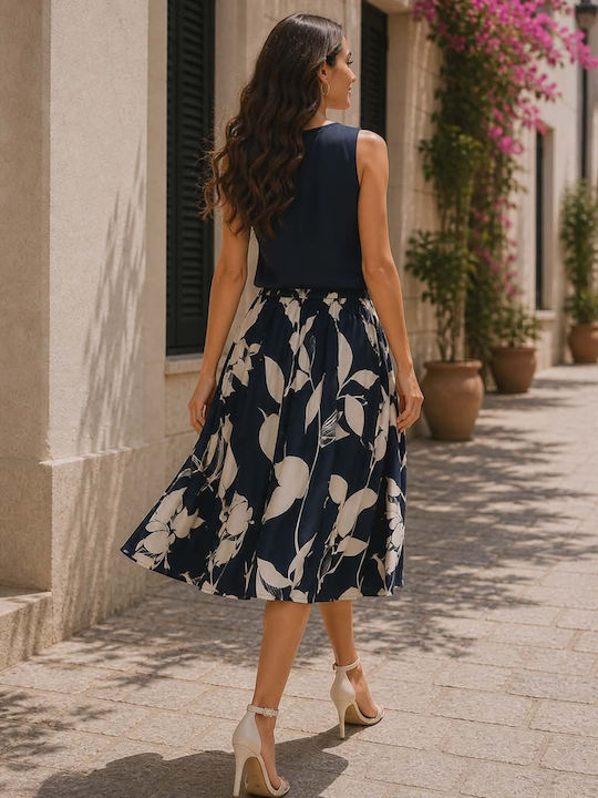 Σετ με Midi Φούστα Navy Μπλε