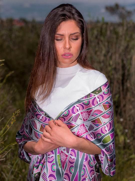 Kalfas Luxury Silk Μαντήλι Γυναικείο Μεταξωτό Φουλάρι Ροζ