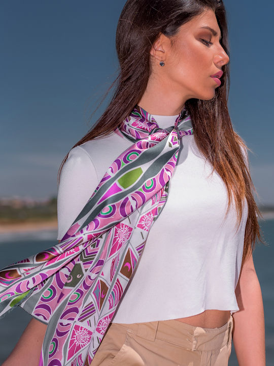 Kalfas Luxury Silk Μαντήλι Γυναικείο Μεταξωτό Φουλάρι Ροζ