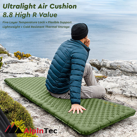 AlpinPro Single Camping Sleeping Mat 190x63cm Thickness 12cm Green