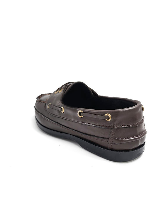 Leather Men's Boat Shoes In Brown Color