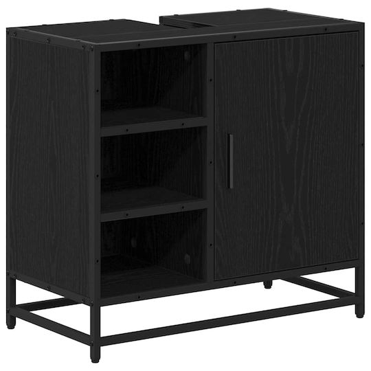 vidaXL Blat cu Lavoar, Oglindă & Coloană L35xW37.5xH100cm Black Beech