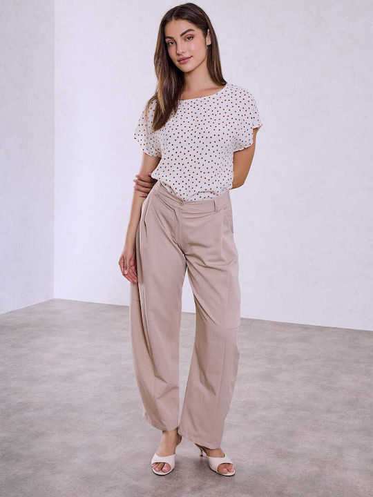 Celestino Women's Polka Dot Loose Fit Brown Blouse