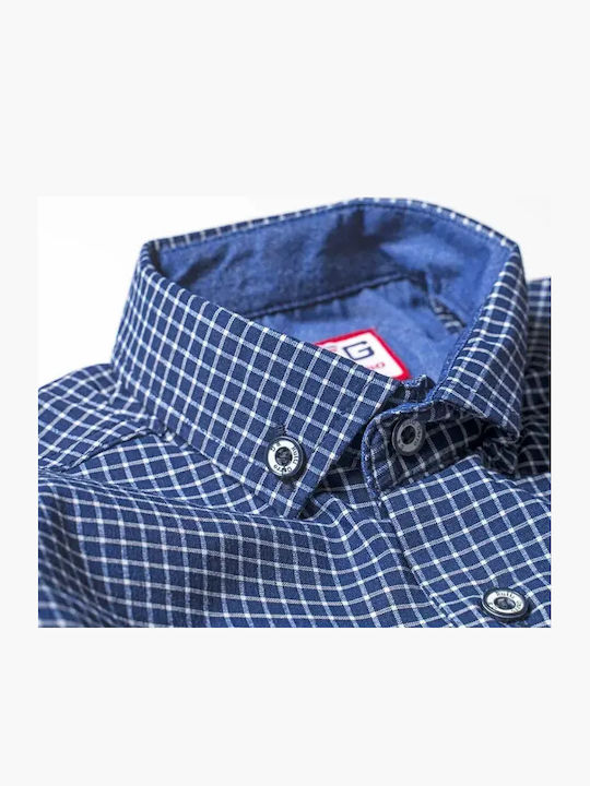 Παιδικό Καρό Πουκάμισο Κοντομάνικο Τζιν καρό μπλε