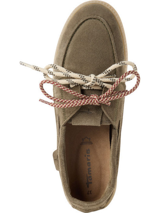 Leather Women's Loafers in Khaki Colour