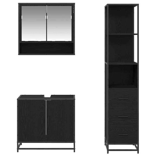vidaXL Waschtisch mit Waschbecken, Spiegel & Säule L35xB37.5xH100cm Black Beech