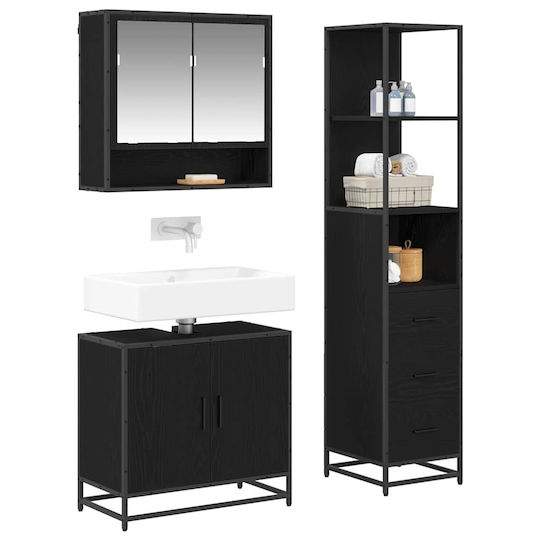 vidaXL Countertop with Sink, Mirror & Column L35xW37.5xH100cm Black Beech