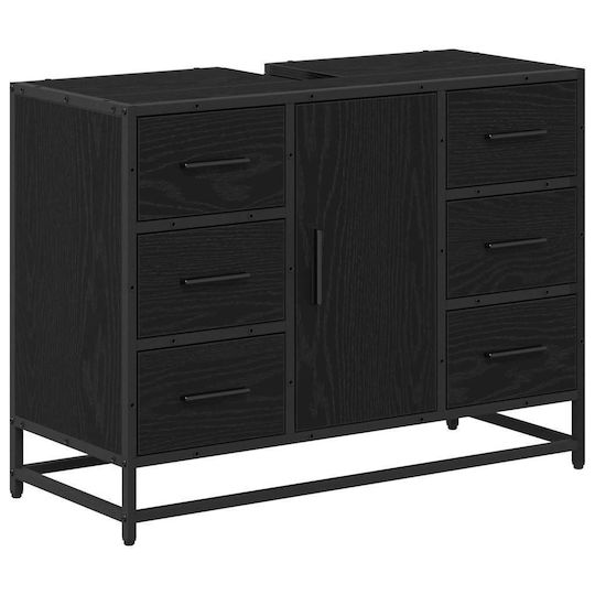 vidaXL Blat cu Lavoar, Oglindă & Coloană L35xW37.5xH100cm Black Beech