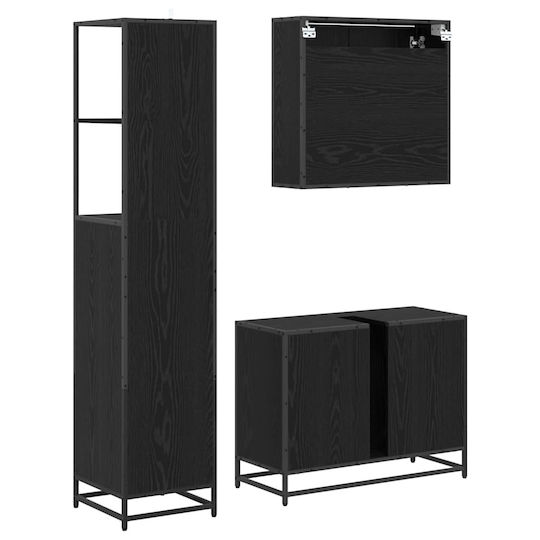 vidaXL Blat cu Lavoar, Oglindă & Coloană L35xW37.5xH100cm Black Beech