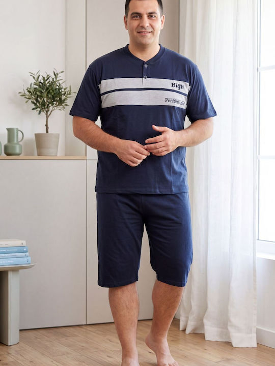 Rimoli Plus Size Καλοκαιρινή Ανδρική Πιτζάμα Μπλε Σκουρο