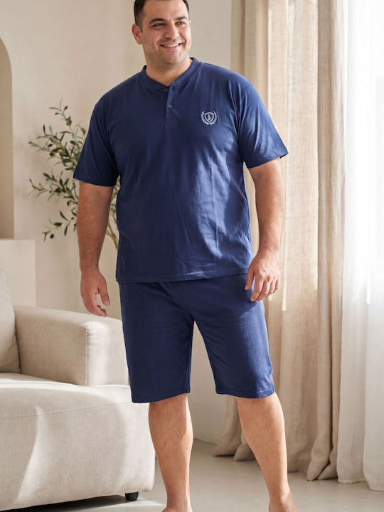 Rimoli Plus Size Καλοκαιρινή Ανδρική Πιτζάμα Μπλε Σκουρο