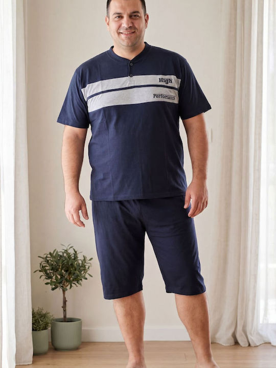 Rimoli Plus Size Καλοκαιρινή Ανδρική Πιτζάμα Μπλε Σκουρο