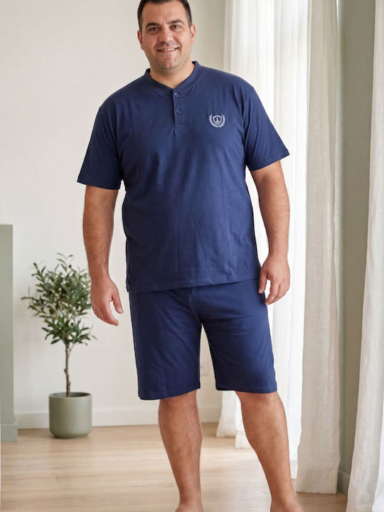 Rimoli Plus Size Καλοκαιρινή Ανδρική Πιτζάμα Μπλε Σκουρο
