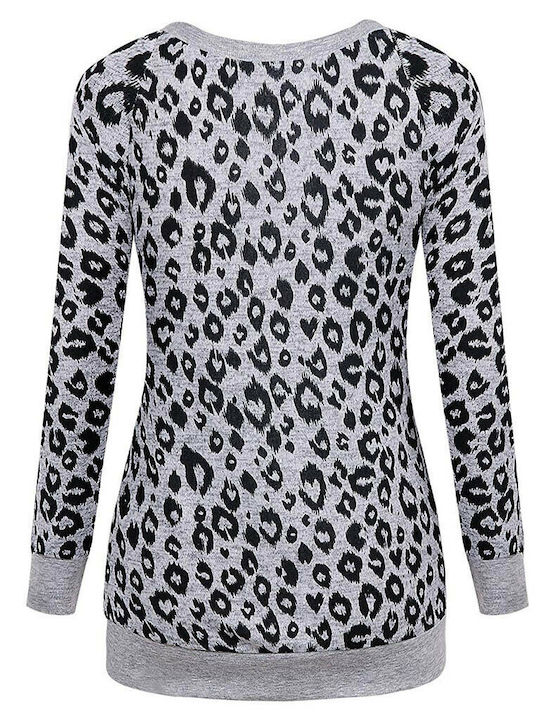 Дамска Дълъг Ръкав Блуза За Кърмене Animal Print Сива Полиестер