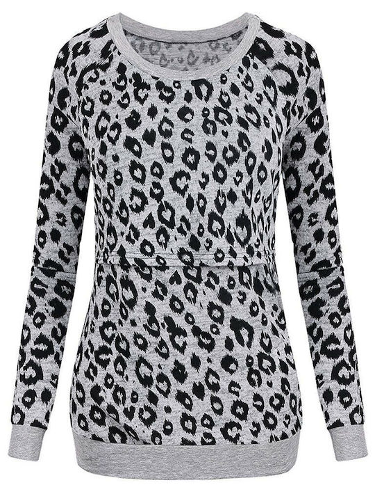 Дамска Дълъг Ръкав Блуза За Кърмене Animal Print Сива Полиестер