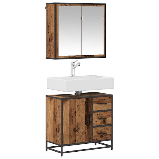 vidaXL Countertop with Sink, Mirror & Column L65xW33xH60cm Coffee