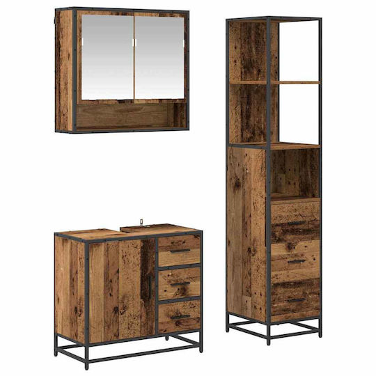 vidaXL Countertop with Sink, Mirror & Column L35xW37.5xH100cm Old Wood
