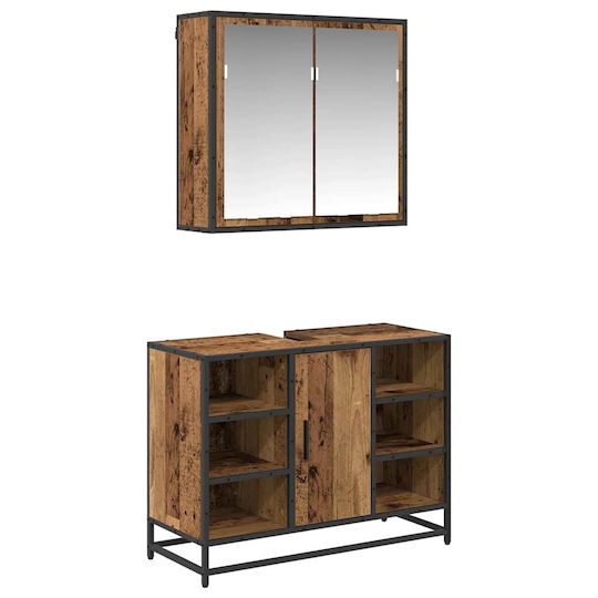 vidaXL Blat cu Lavoar & Oglindă L80xW33xH60cm Coffee