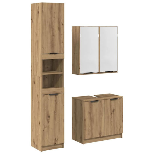 vidaXL Шкаф със Мивка & Огледало Artisan Oak Brown