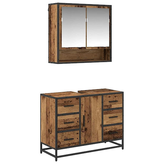 vidaXL Countertop with Sink, Mirror & Column L80xW33xH60cm Coffee
