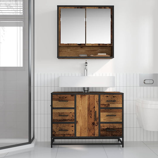vidaXL Blat cu Lavoar, Oglindă & Coloană L80xW33xH60cm Coffee