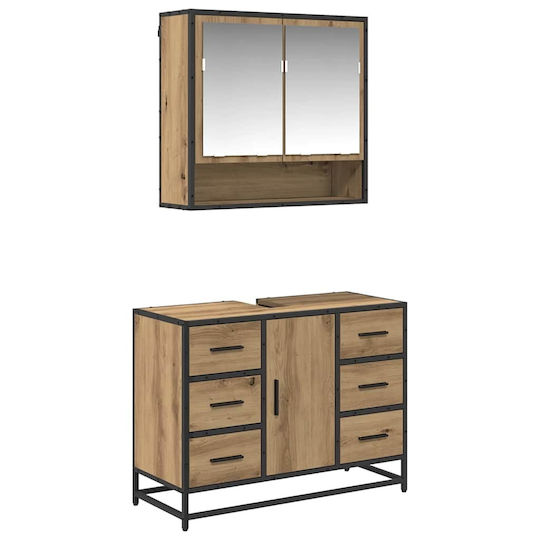 vidaXL Countertop with Sink, Mirror & Column L80xW33xH60cm Coffee