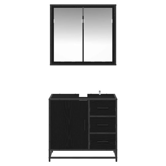 vidaXL Countertop with Sink, Mirror & Column L65xW33xH60cm Black Oak