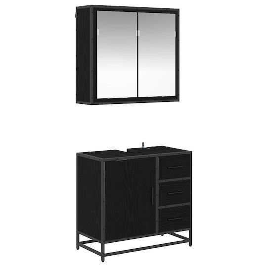 vidaXL Blat cu Lavoar, Oglindă & Coloană L65xW33xH60cm Black Oak