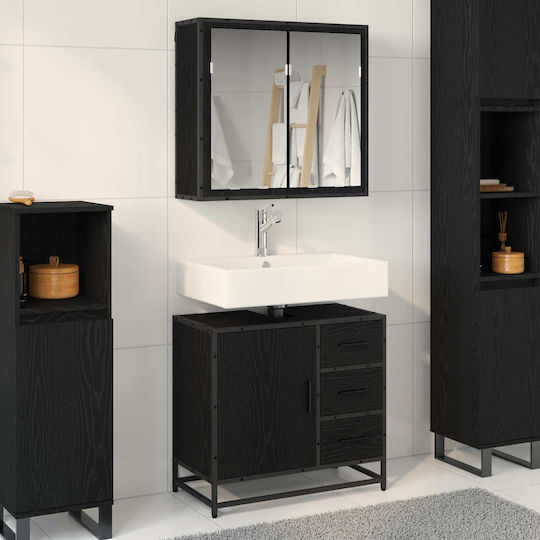 vidaXL Blat cu Lavoar, Oglindă & Coloană L65xW33xH60cm Black Oak
