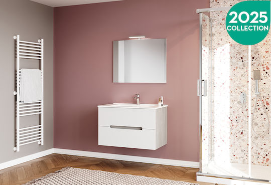 Savinidue Waschtisch mit Waschbecken & Spiegel mit Licht L81.5xB46.5xH53cm White/grey