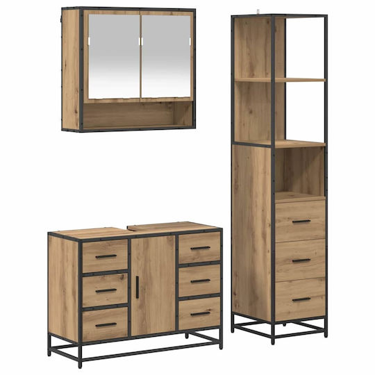 vidaXL Vanity Unit Without Sink with Mirror & Column M35xL37.5xH166cm Artisan Oak