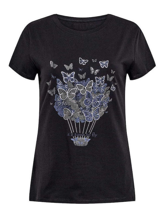 Celestino T-shirt Στάμπα Πεταλούδες Loose Fit Μαύρο