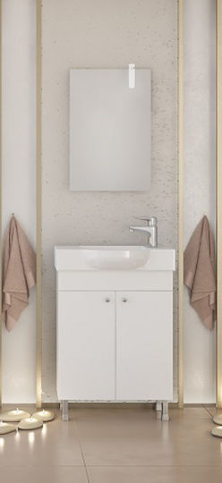 Drop Litos 55 Countertop with Sink & Mirror Matte Lacquer L53xW24xH60cm White