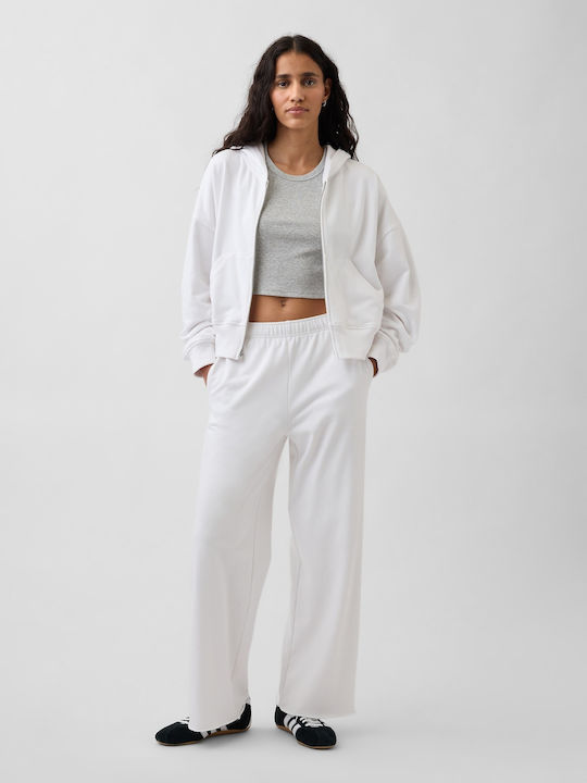 Cropped Γυναικεία Ζακέτα Φούτερ με Κουκούλα Fresh White
