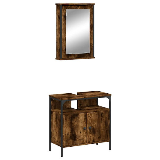 vidaXL Πάγκος με Νιπτήρα & Καθρέπτη Μ42xΒ12xΥ60cm Καπνιστή Δρυς