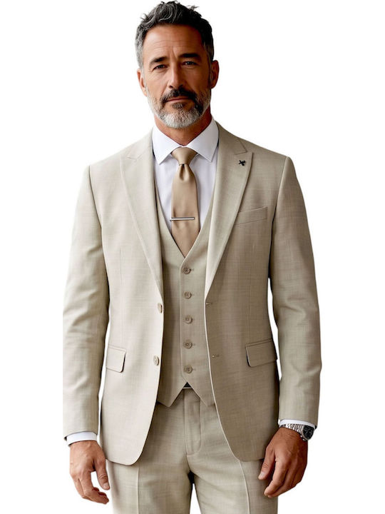 Herrenanzug Mit Weste Beige