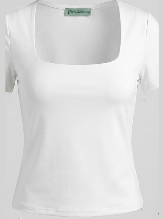 Women's Crop Leather Short Sleeve White Top