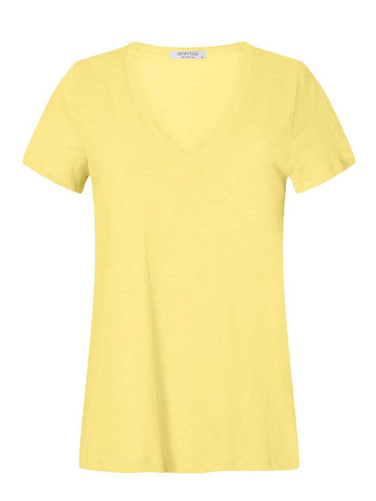 Celestino T-shirt Βαμβακερό V Λαιμόκοψη Κίτρινο