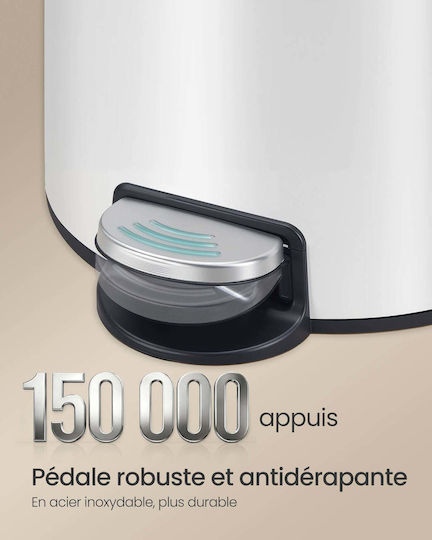 Songmics Κάδος Απορριμμάτων Μεταλλικός με Πεντάλ Λευκός 20lt
