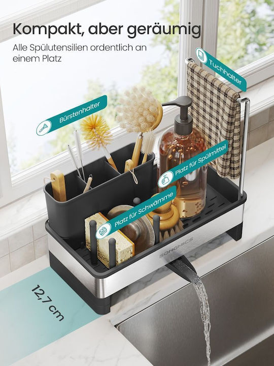 Songmics Kitchen Sink Organizer Made of Black Stainless Steel 12.7x24.7x23cm