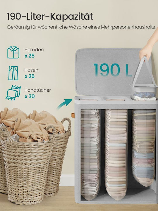 Songmics Laundry Basket Fabric 200l with Lid 64x40x75cm Gray
