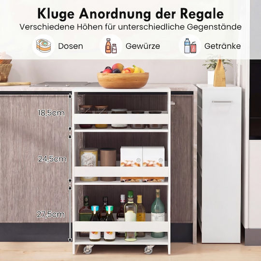 Costway Wooden Kitchen Trolley 4 Tiers White 47.5x20x80.5cm