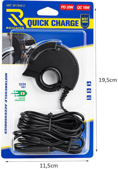 Rchang Motorcycle Handlebar Charger Pd 30w Qc 18w 12-24v Quick Charge 0111810
