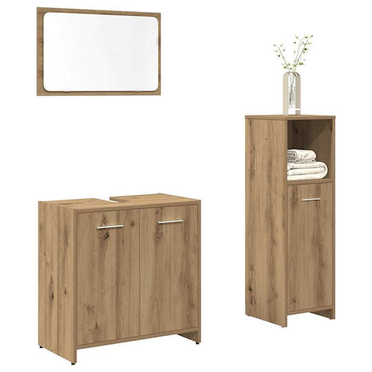 vidaXL Blat cu Lavoar, Oglindă & Coloană Artisan Oak vidaXL Blat cu Lavoar, Oglindă & Coloană Artisan Oak