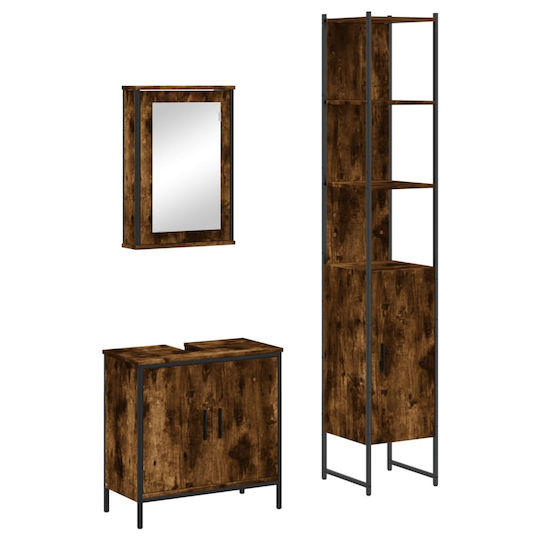 vidaXL Countertop with Sink, Mirror & Column L42xW12xH60cm Smoky Oak