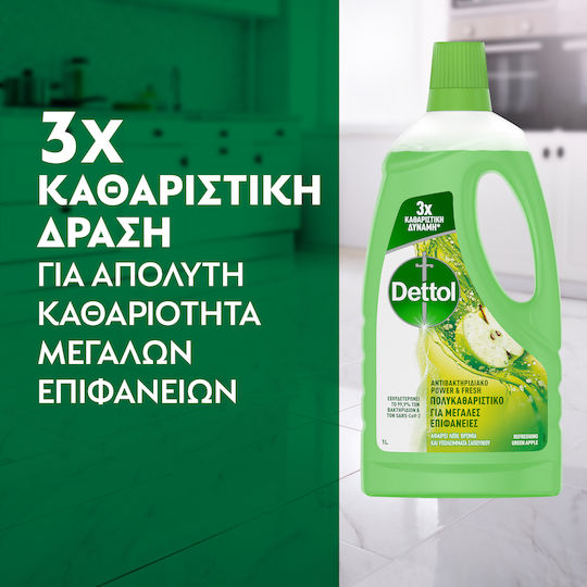 Dettol Power & Fresh Καθαριστικό Υγρό Πατώματος με Απολυμαντική Δράση Πράσινο Μήλο 1lt