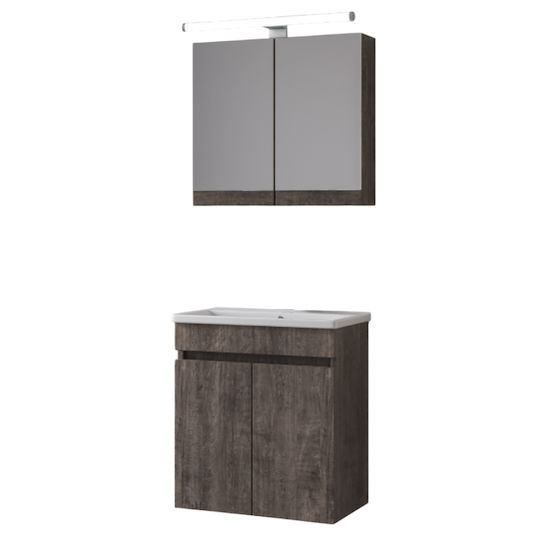 Furnibath Blat cu Lavoar & Oglindă cu lumină Gri Furnibath Blat cu Lavoar & Oglindă cu lumină Gri